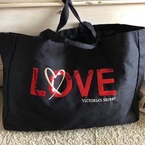 Victoria's Secret Black Love Tote/Gym Bag NWT